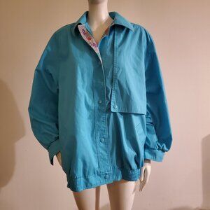 Vintage Fleet Street Baby Blue Jacket Snap Closure Multi Color Lining Size L